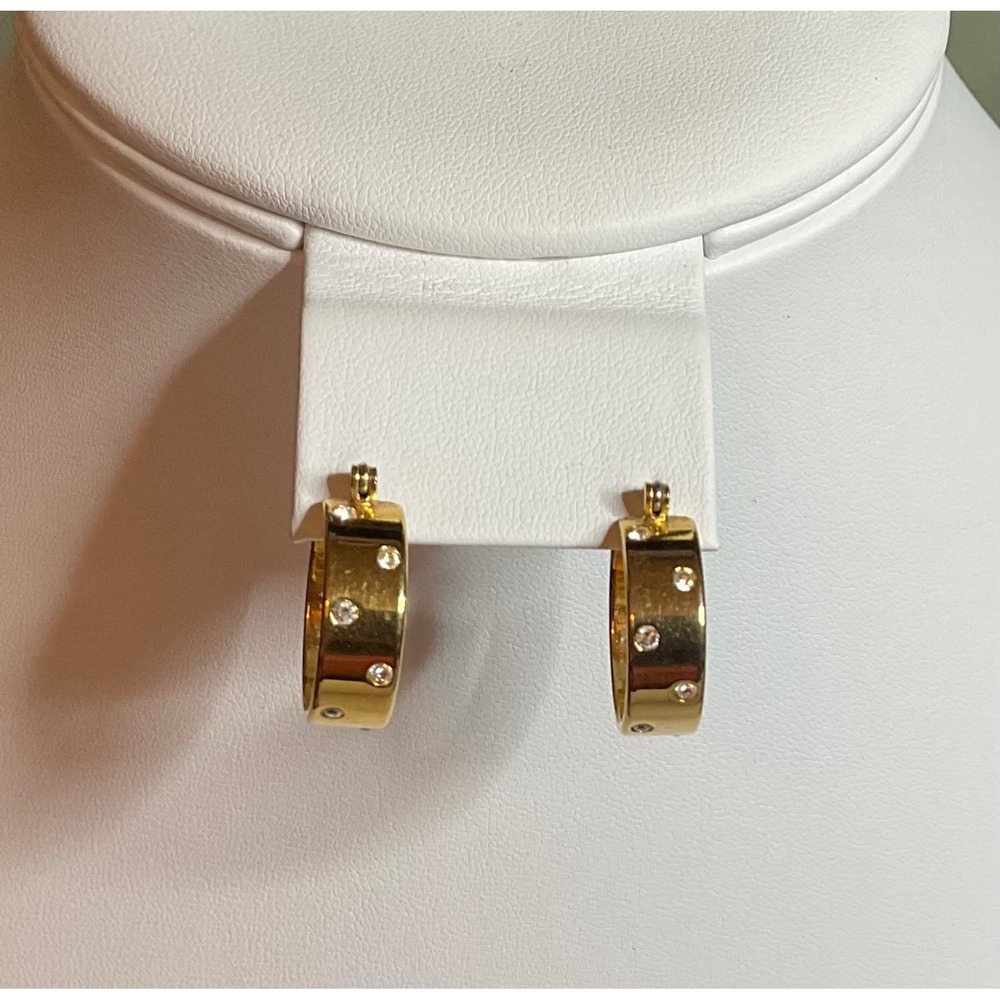 Swarovski Pierced Earrings Gold-Tone Hoops 3/4" Confetti Flush-set Crystals - Picture 10 of 10